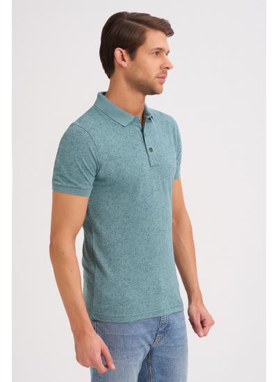 Çizgi Triko Erkek Slim Fit Polo Yaka Tişört Kolu Lastikli Kumaş %100 Pamuk - Yeşil