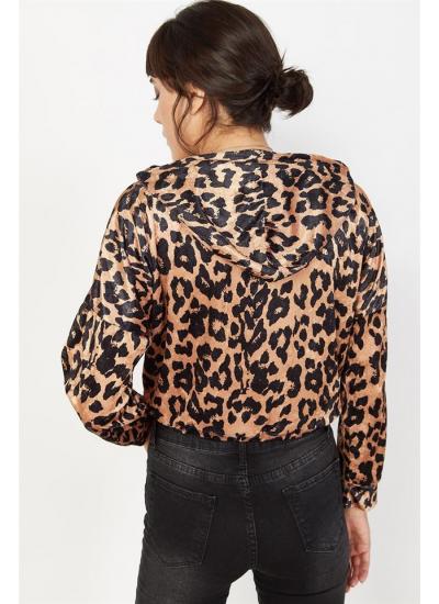 Kadın Siyah Leopar Desenli Kadife Sweatshirt