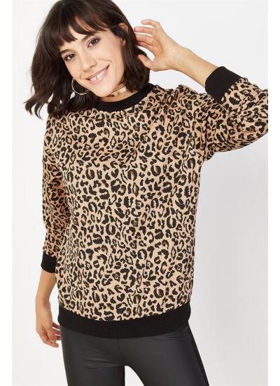 Kadın Siyah Leopar Desenli Sweatshirt